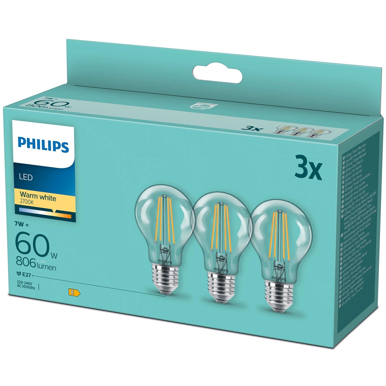 3-pack LED E27 Normal Clear 60W 806lm
