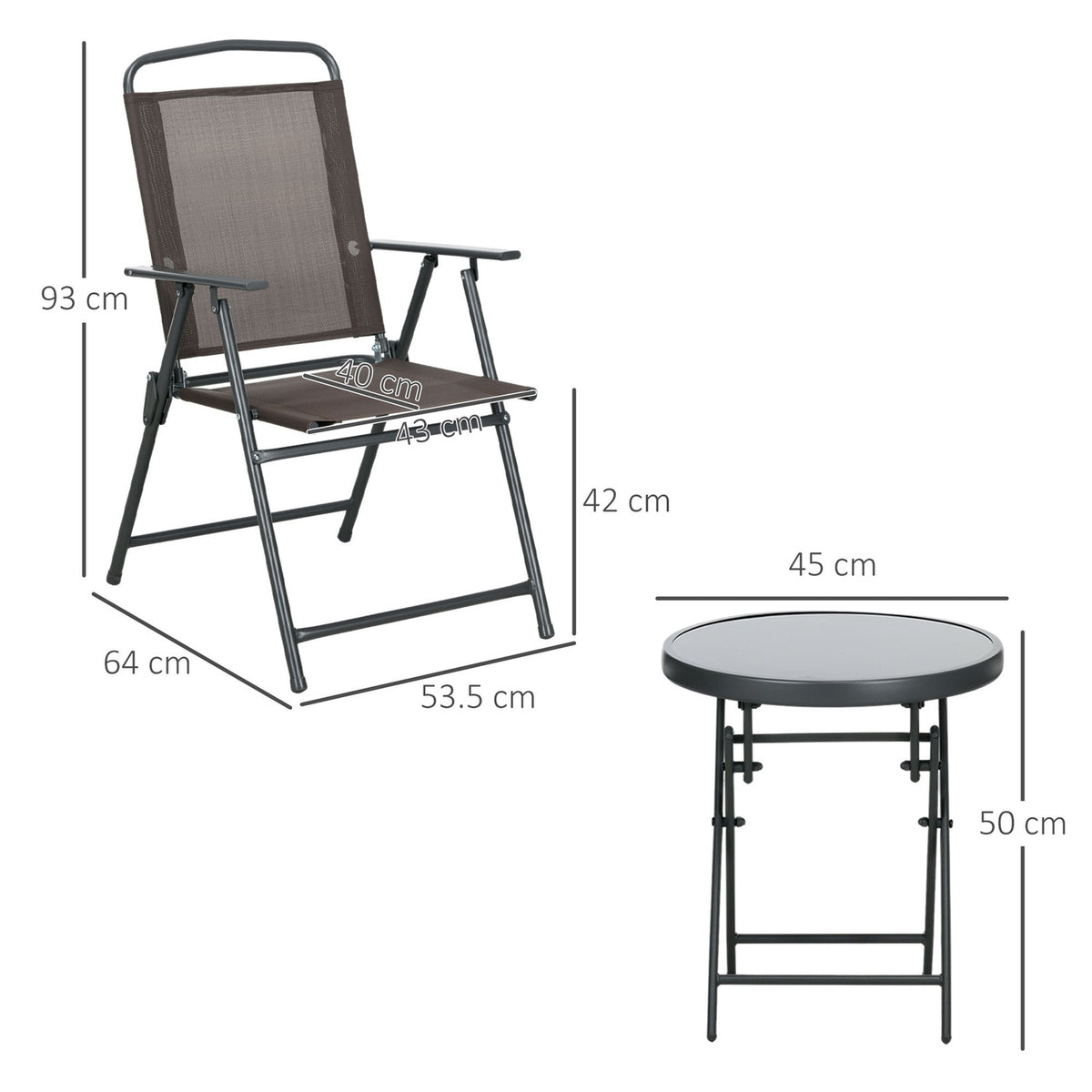 3-piece bistro set made of metal, weatherproof garden furniture set with folding glass table, garden chairs, outdoor balcony furniture set, seating group, balcony set, garden furniture, brown