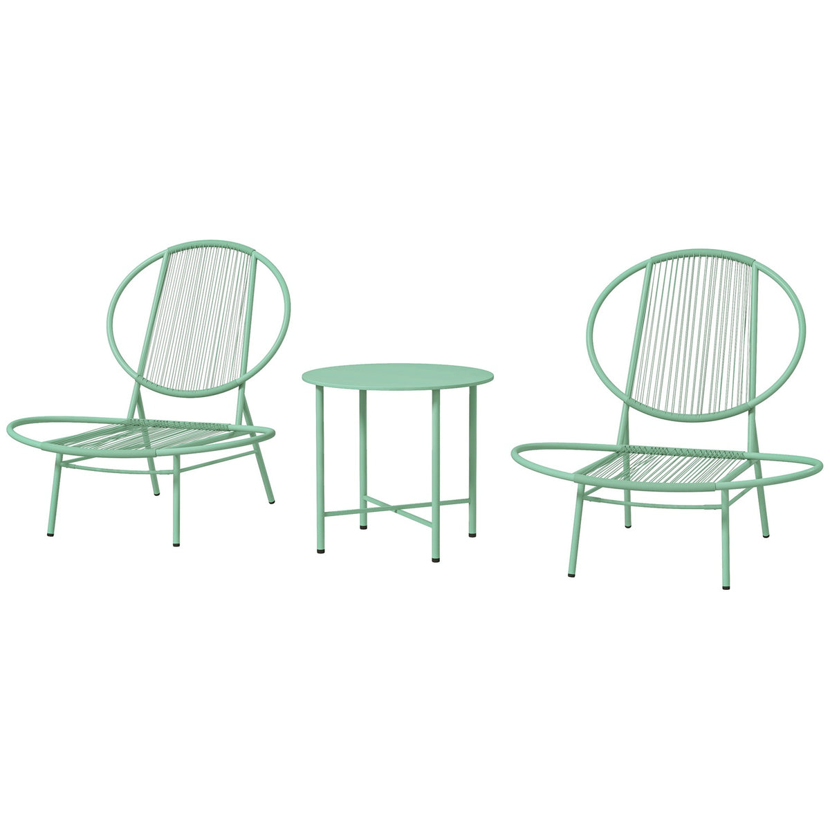 3-piece bistro set made of steel, weatherproof garden furniture set with bistro table, ergonomic shell-shaped garden chairs, outdoor balcony furniture set, seating group, balcony set, garden set, green