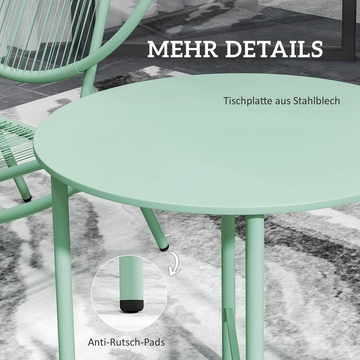 3-piece bistro set made of steel, weatherproof garden furniture set with bistro table, ergonomic shell-shaped garden chairs, outdoor balcony furniture set, seating group, balcony set, garden set, green
