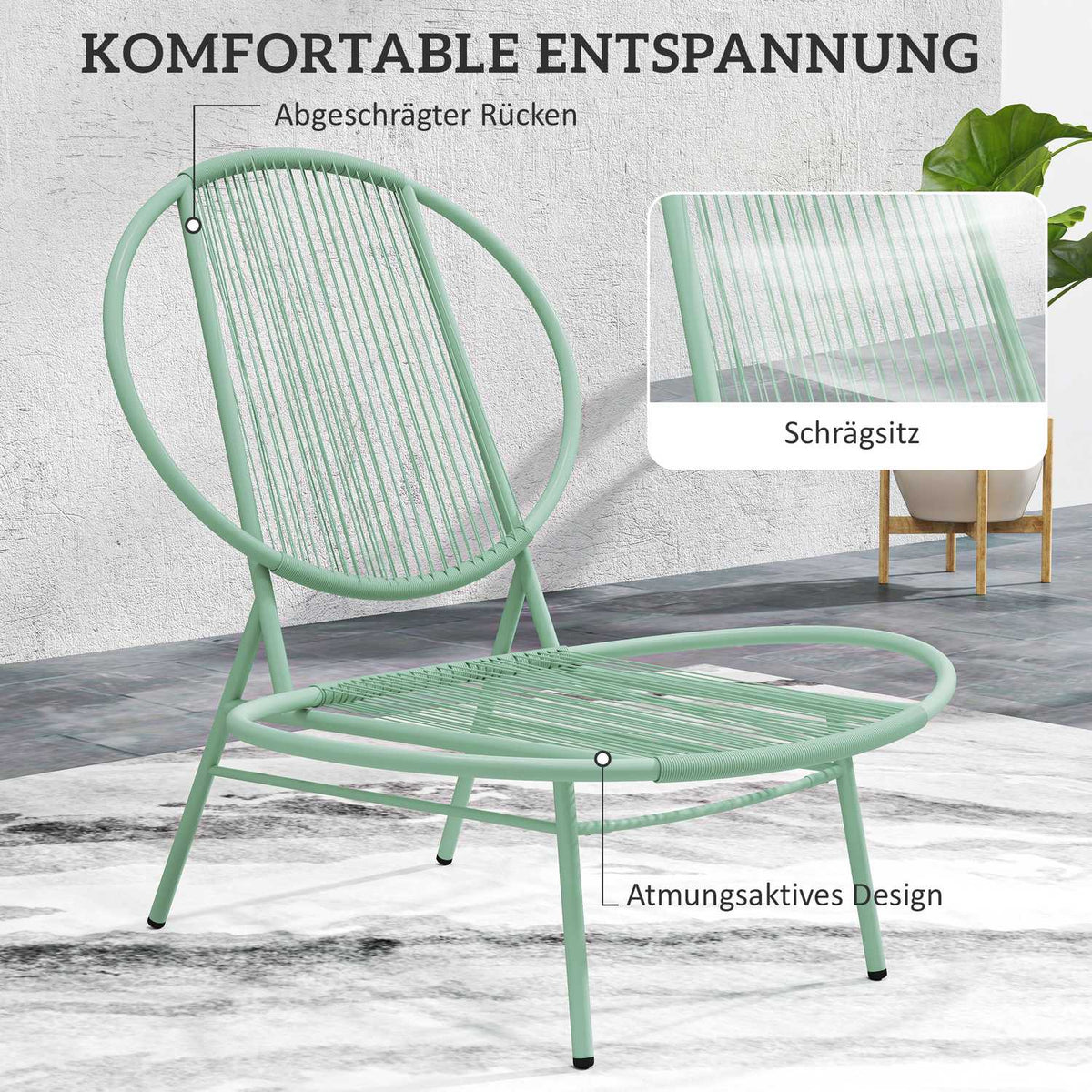 3-piece bistro set made of steel, weatherproof garden furniture set with bistro table, ergonomic shell-shaped garden chairs, outdoor balcony furniture set, seating group, balcony set, garden set, green