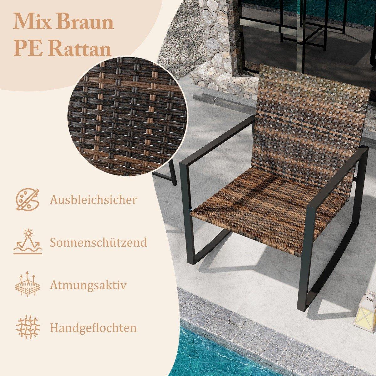 3-piece garden furniture set, balcony furniture with cushions, 2 rocking chairs and table