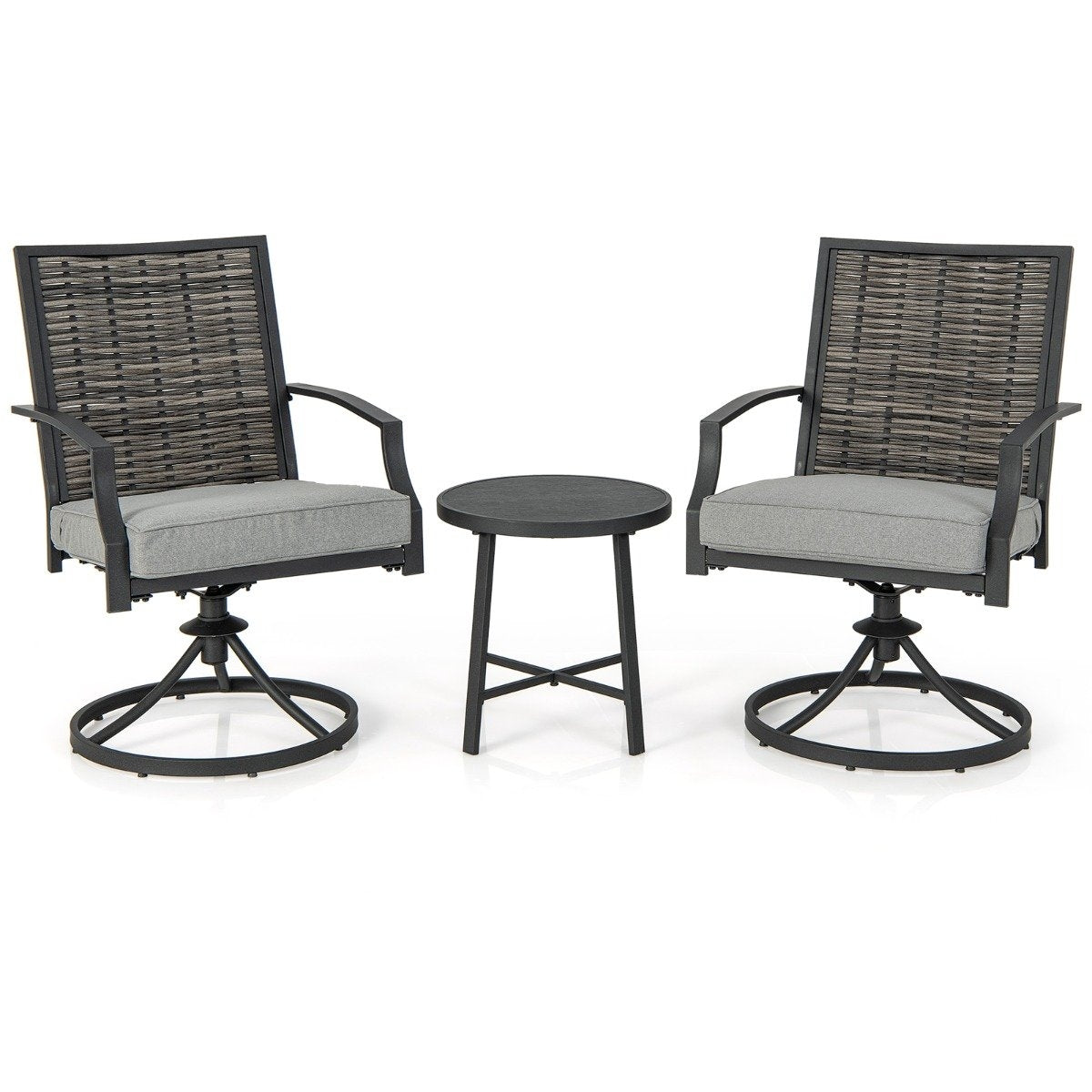 3-piece patio furniture set with coffee table & soft seat cushions & robust metal frame