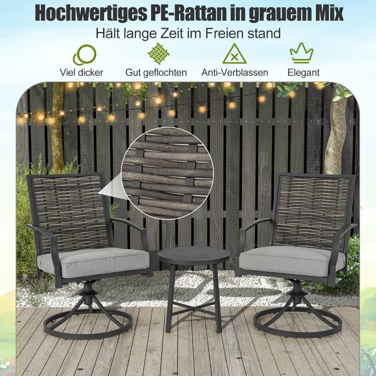 3-piece patio furniture set with coffee table & soft seat cushions & robust metal frame