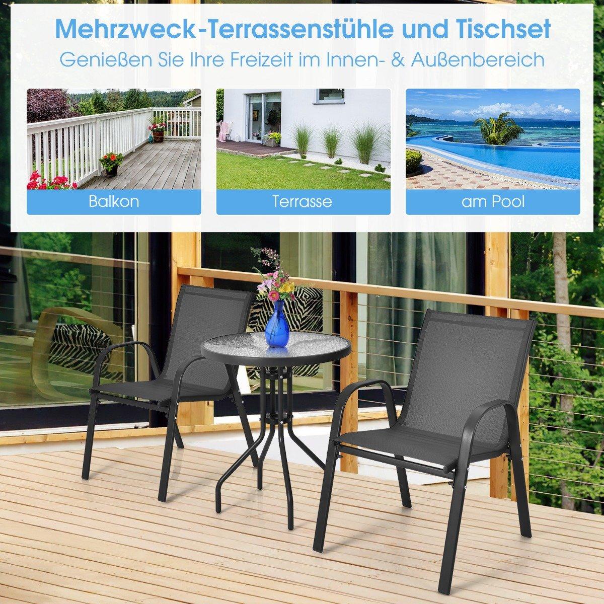 3 pieces Balcony furniture set bistro table with 2 stackable chairs balcony set garden set garden furniture