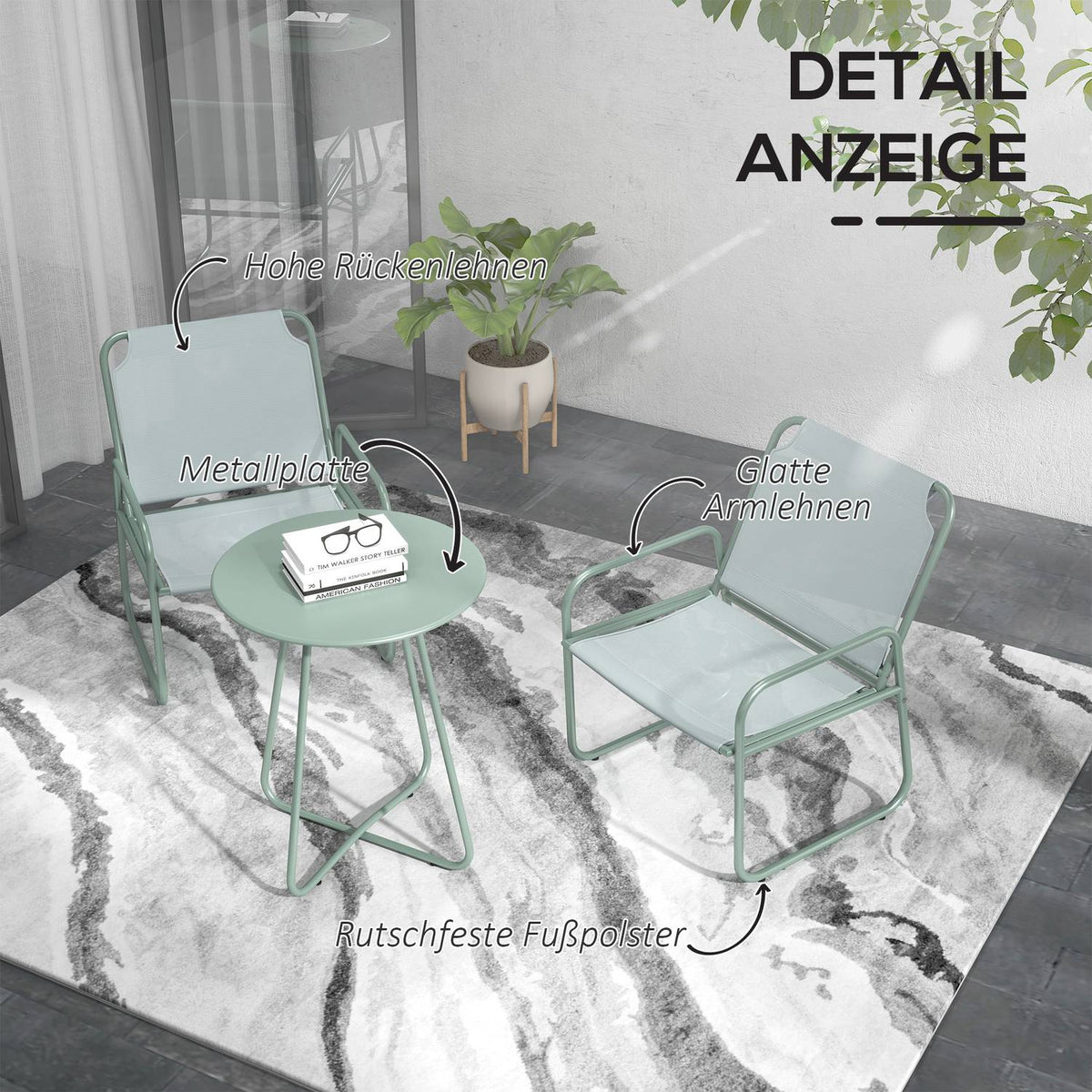 3 pieces Bistro set, balcony furniture set including 1 table, 2 chairs, garden furniture set, garden furniture set for garden, terrace, mesh, green