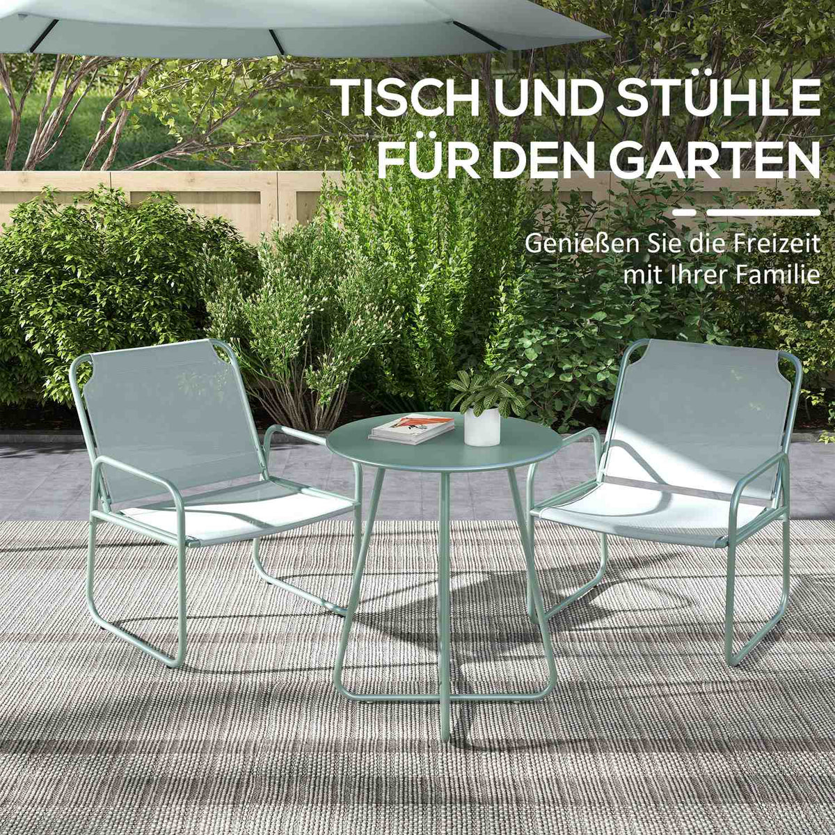 3 pieces Bistro set, balcony furniture set including 1 table, 2 chairs, garden furniture set, garden furniture set for garden, terrace, mesh, green