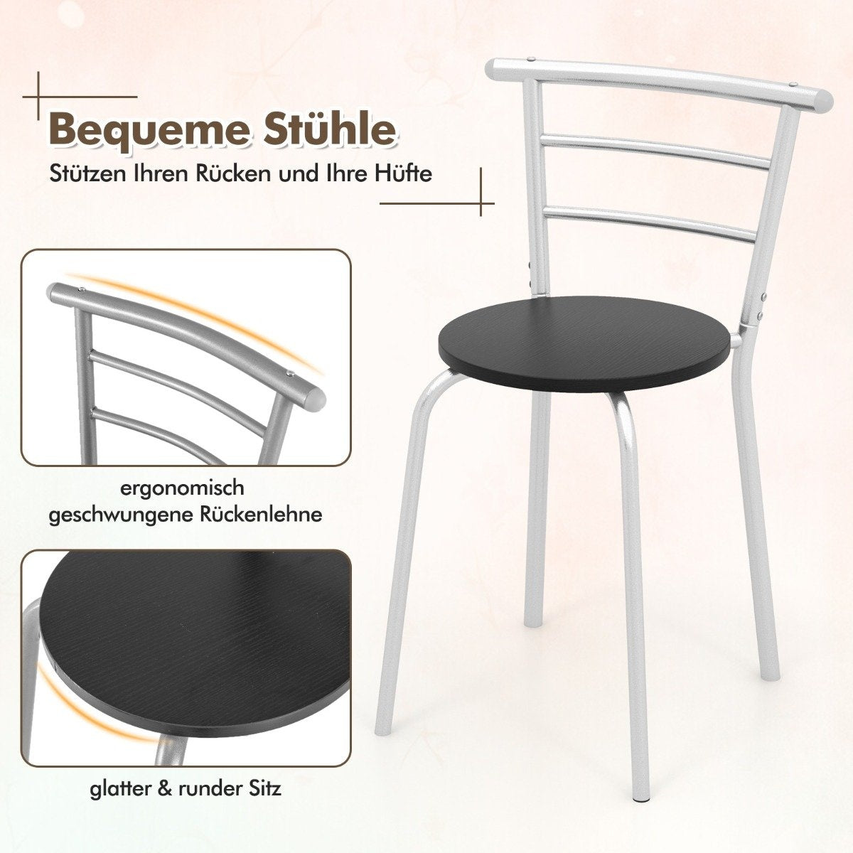 3 pieces Dining group kitchen table & Chairs with wine rack Space-saving seating group Dining room group silver