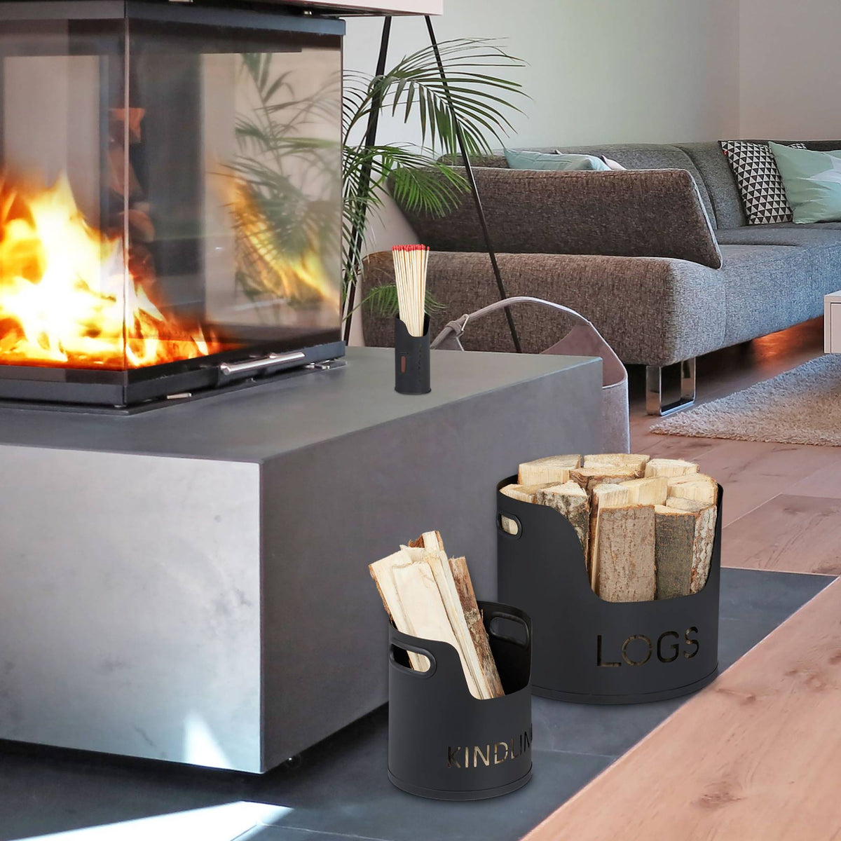 3-piece set for indoor firewood storage