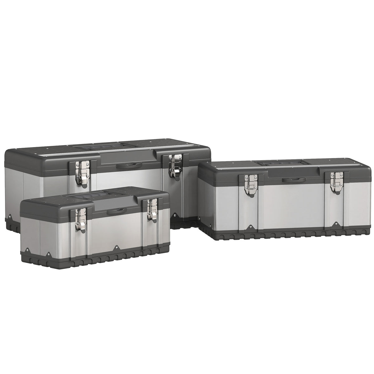 3-piece tool box set, stainless steel, plastic, silver