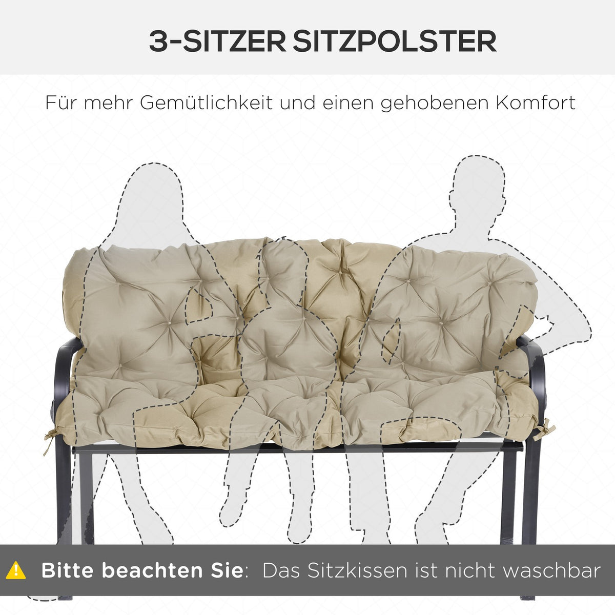 3 seater bench cushion 150x98x8 cm bench cushion with straps, seat cushion, outdoor/indoor chair cushion, seat cushion, seat cushion, bench cushion for garden furniture, bench porch swing, khaki