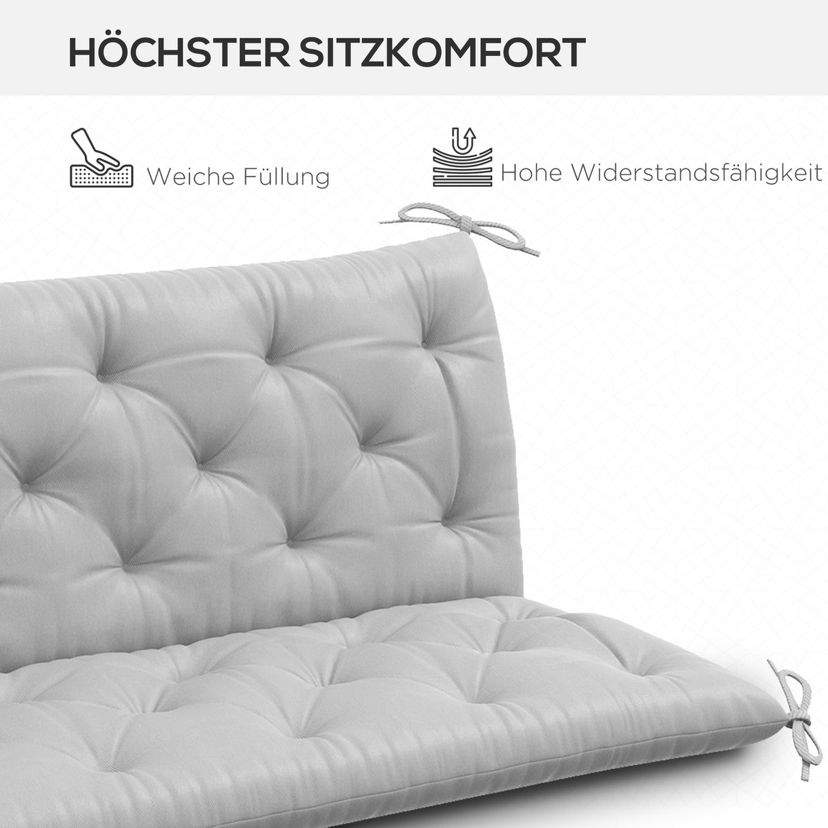 3 seater bench cushion 150x98x8 cm bench cushion with straps, seat cushion, outdoor/indoor chair cushion, seat cushion, seat cushion, bench cushion for garden furniture, bench porch swing, light gray