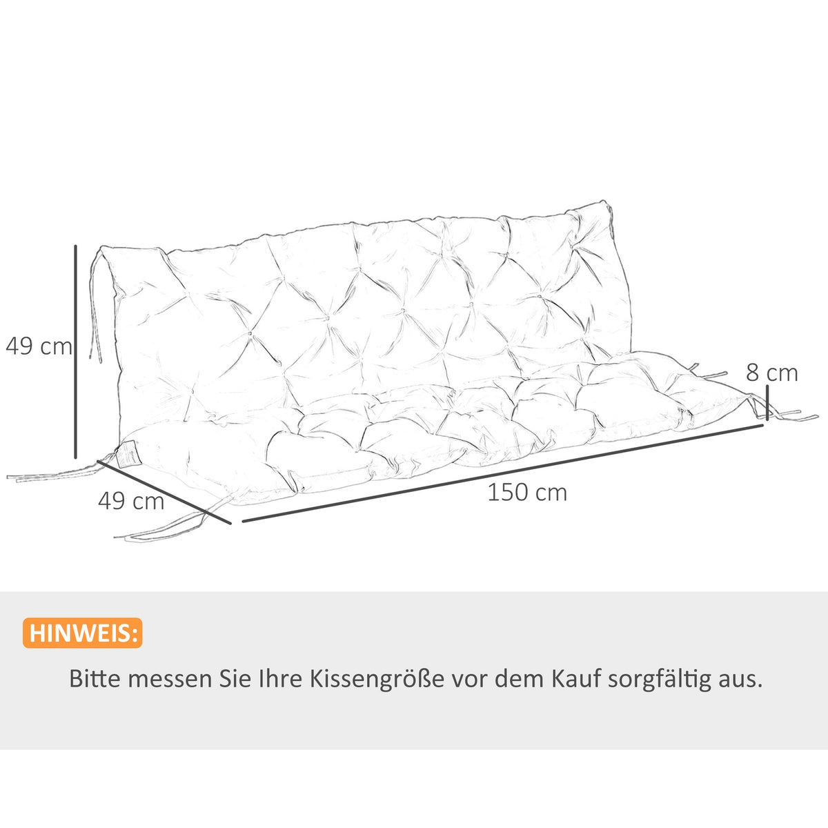 3 seater bench cushion 150x98x8 cm bench cushion with straps, seat cushion, outdoor/indoor chair cushion, seat cushion, seat cushion, bench cushion for garden furniture, bench porch swing, light gray