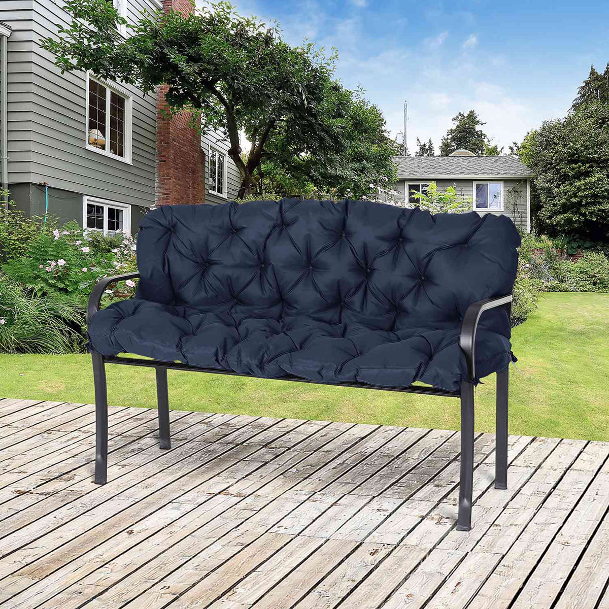 3 seater bench cushion 150x98x8 cm, bench cushion with ties, seat cushion, outdoor/indoor chair cushion, seat cushion, seat cushion for garden furniture, window sill bench, porch swing, dark blue