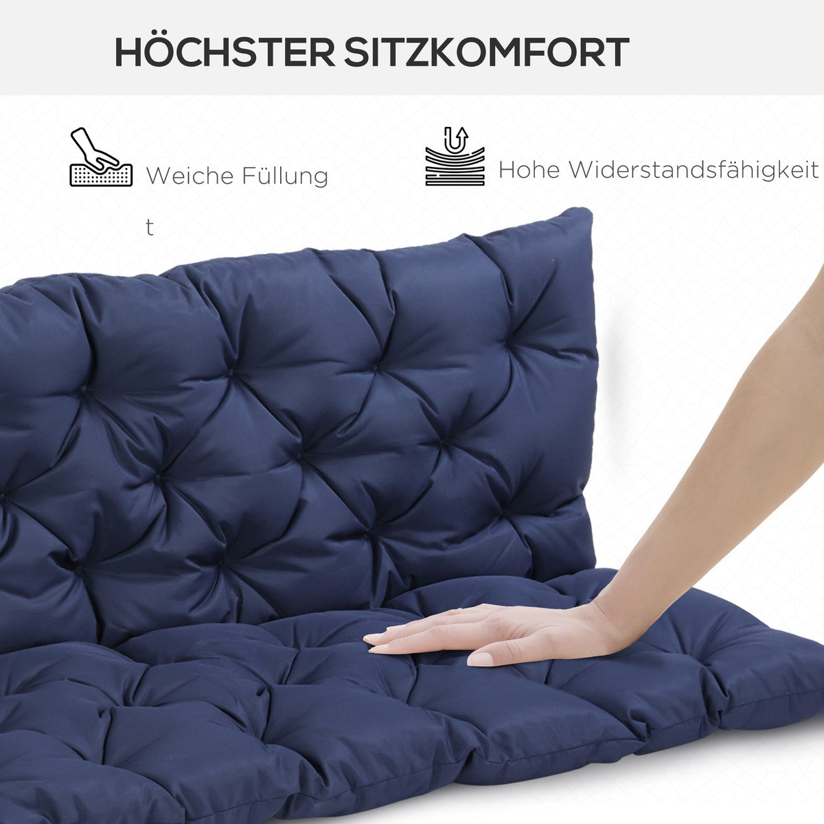 3 seater bench cushion 150x98x8 cm, bench cushion with ties, seat cushion, outdoor/indoor chair cushion, seat cushion, seat cushion for garden furniture, window sill bench, porch swing, dark blue