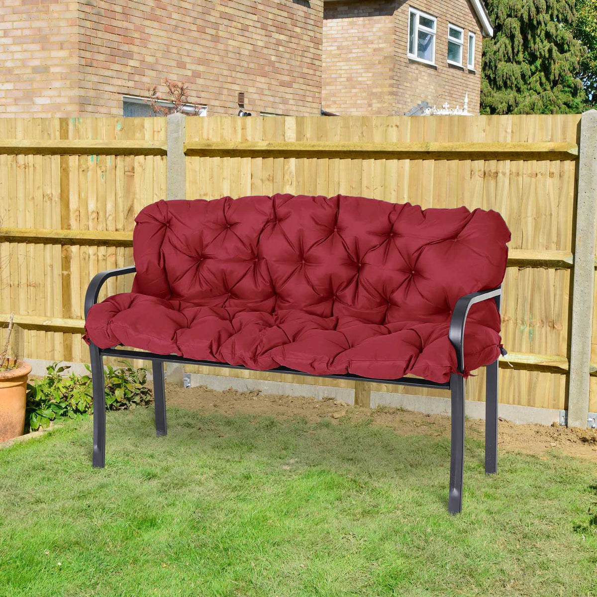 3 seater bench cushion 150 x 98 x 8 cm, bench cushion with ties, seat cushion, outdoor/indoor chair cushion, seat cushion, seat cushion for garden furniture, window sill bench, porch swing, red