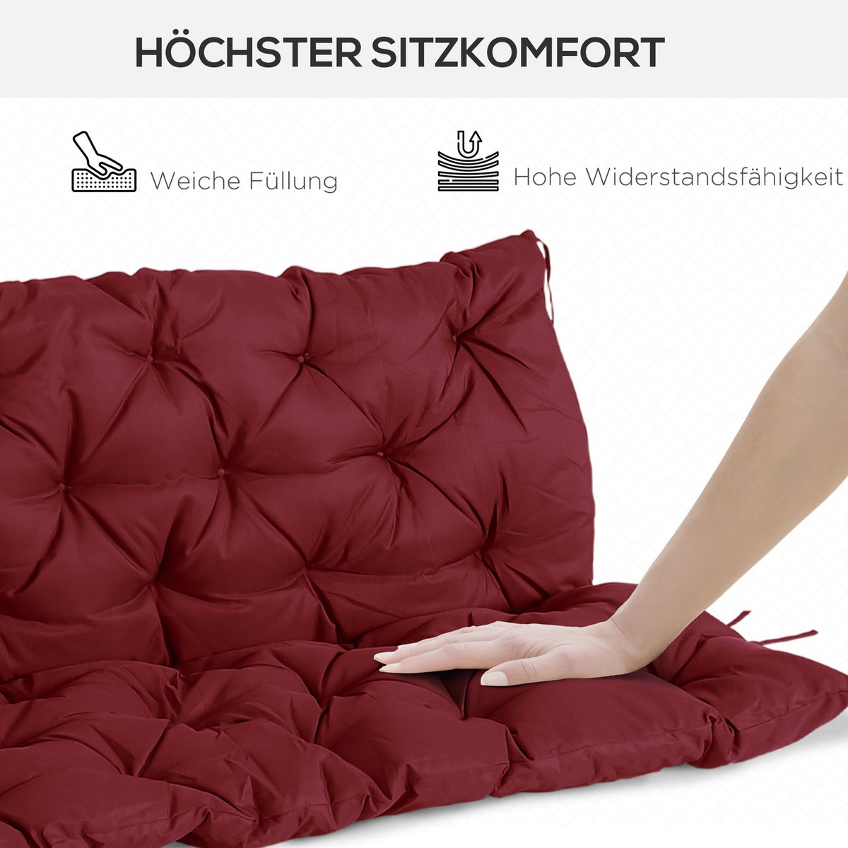 3 seater bench cushion 150 x 98 x 8 cm, bench cushion with ties, seat cushion, outdoor/indoor chair cushion, seat cushion, seat cushion for garden furniture, window sill bench, porch swing, red
