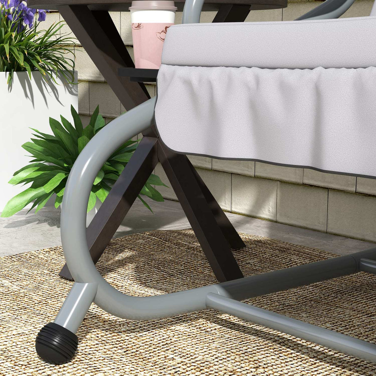 3-seater porch swing, load 340kg, with reclining function, adjustable roof, folding side table, 200x120x164 cm, light gray
