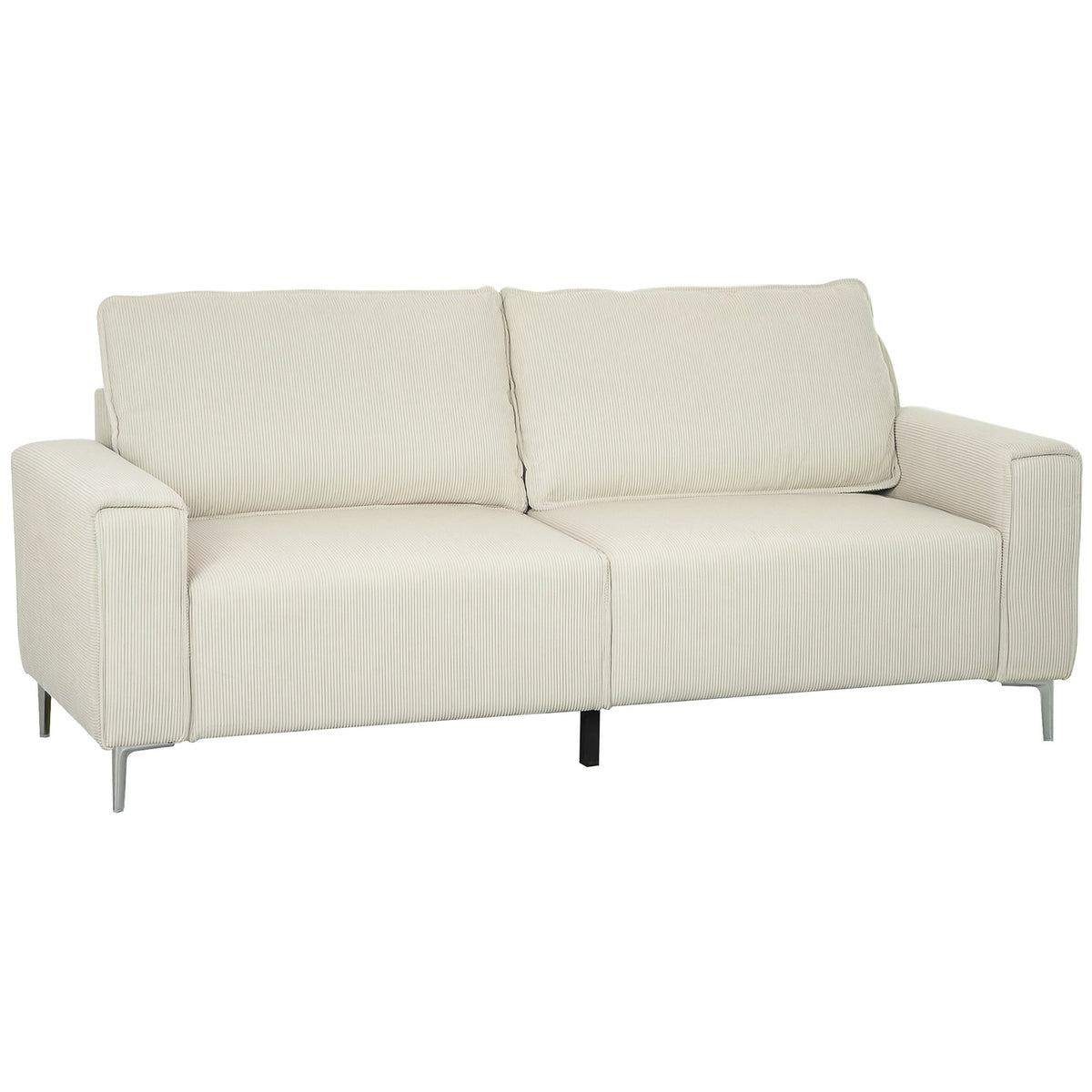 3-seater sofa, couch with armrests, back cushions, living room sofa with cord cover, spring core, thickly padded upholstered sofa for living room, bedroom 193 x 77 x 80 cm, cream white
