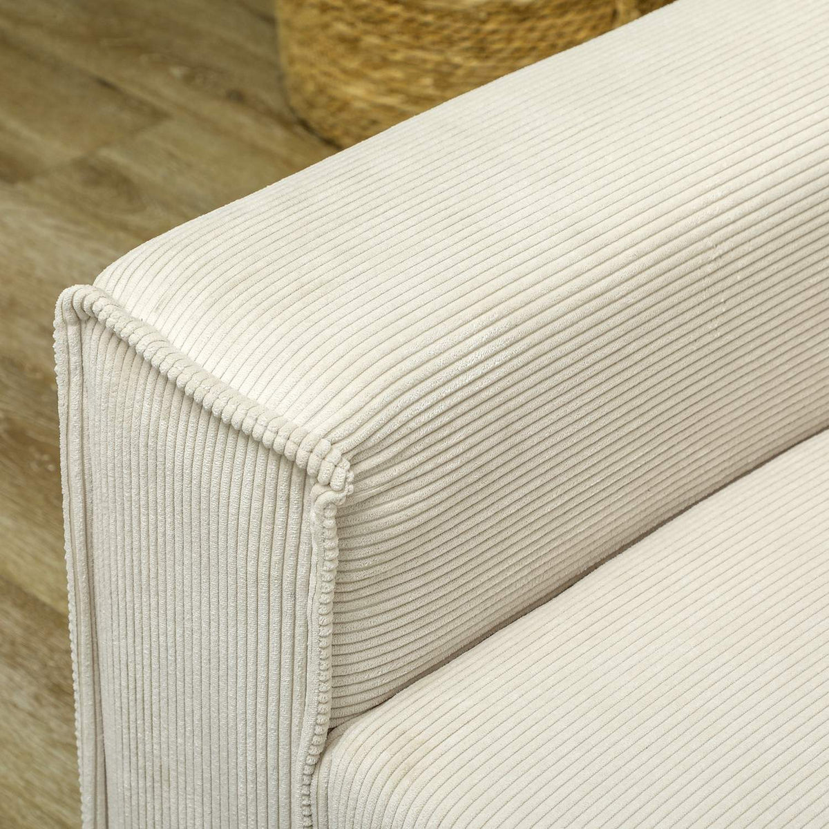 3-seater sofa, couch with armrests, back cushions, living room sofa with cord cover, spring core, thickly padded upholstered sofa for living room, bedroom 193 x 77 x 80 cm, cream white