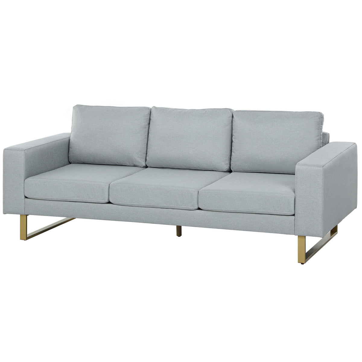 3-seater sofa, couch with solid wood frame, metal legs, simple design, light grey