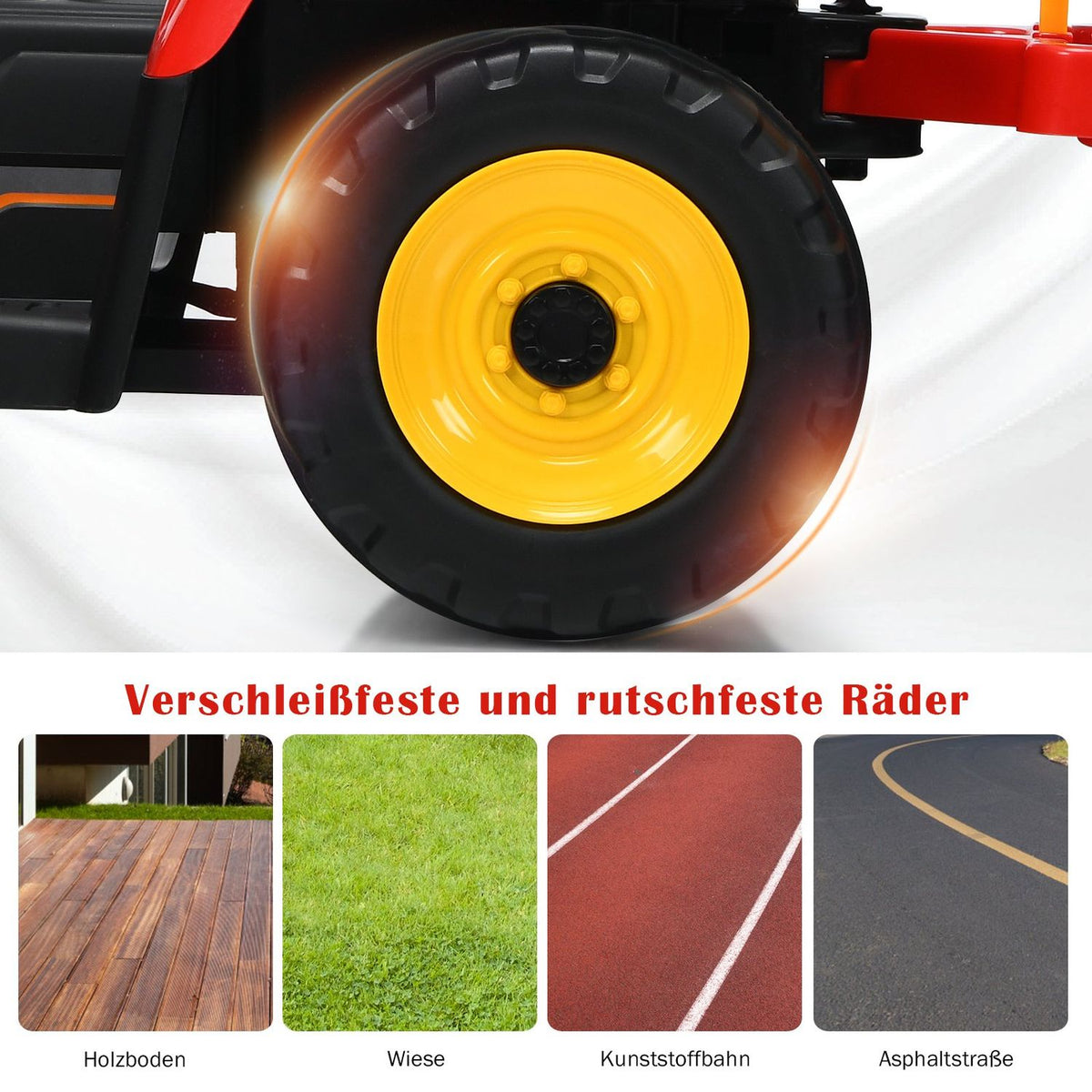 3-speed children's tractor 12V ride-on tractor with removable trailer red