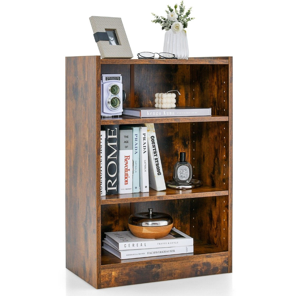3-tier bookcase open storage shelf modern cabinet 50 x 30 x 75 cm brown