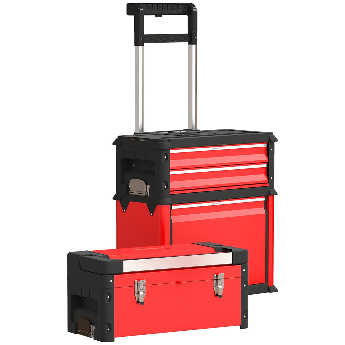3-tier toolbox set, with wheels, interlocking, steel, plastic