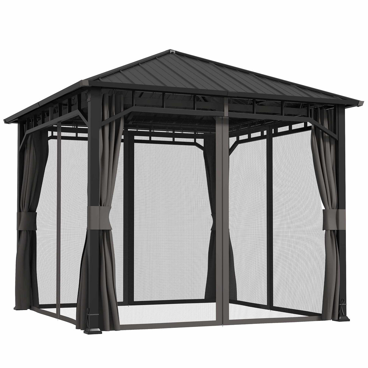 3x3 Gazebo with Galvanized Roof and Curtains