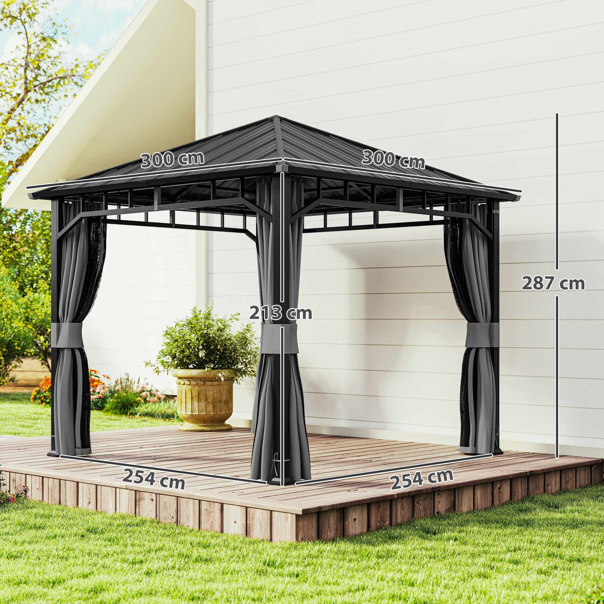 3x3 Gazebo with Galvanized Roof and Curtains