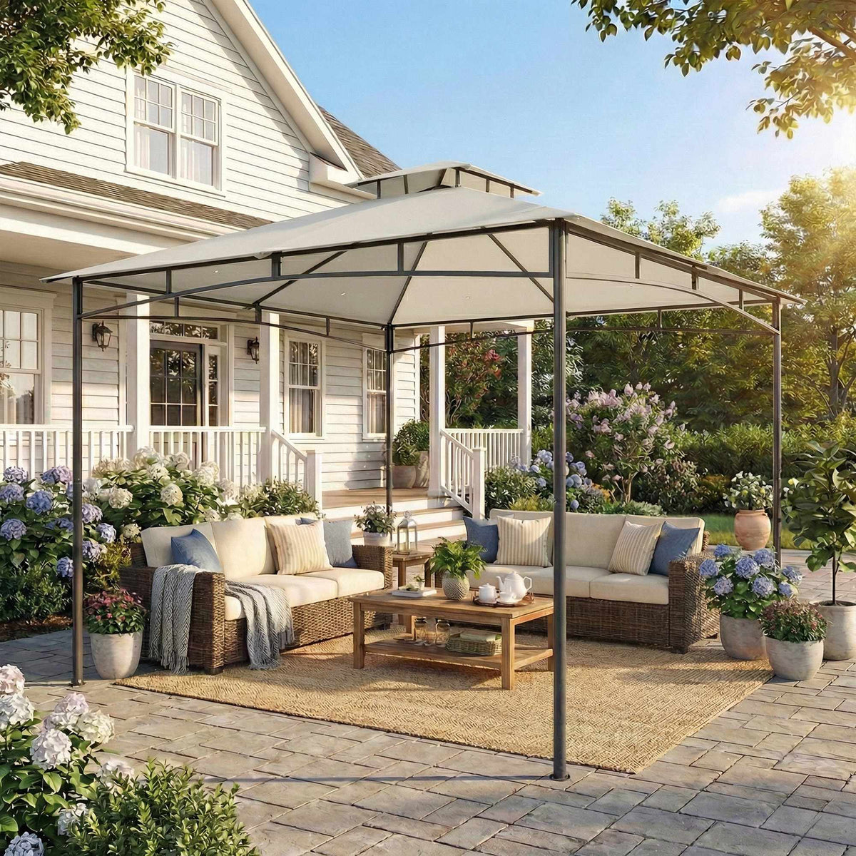 3x3m Garden Pavilion, Water-Resistant, Double Roof, Cream