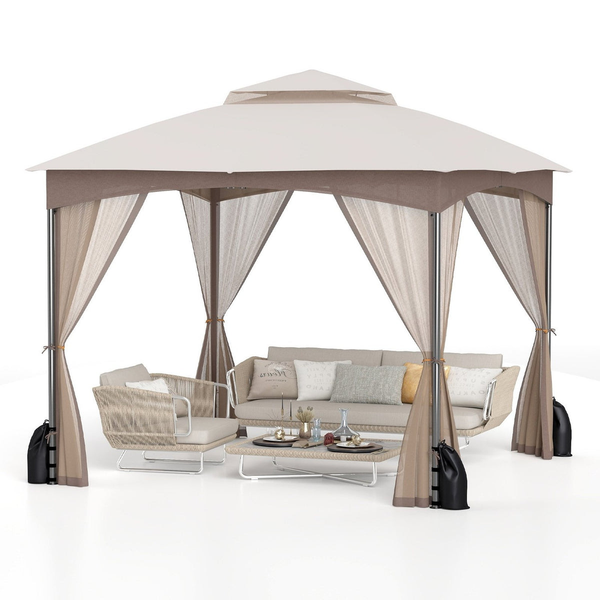 3x3 m Gazebo with Mosquito Net & Sandbags, Waterproof