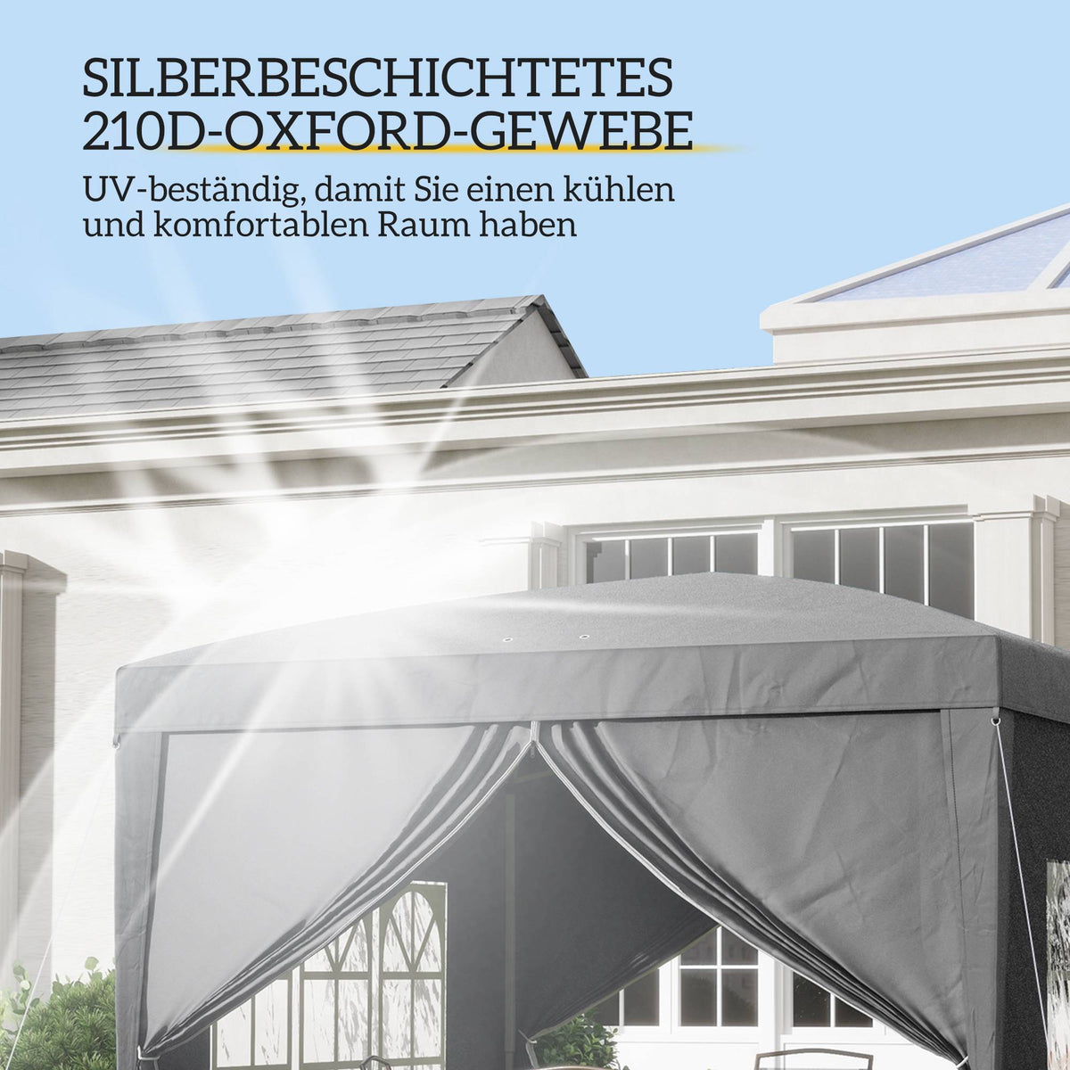3 x 3 m Pavilion with 4 Sidewalls, UV Protection, Gray