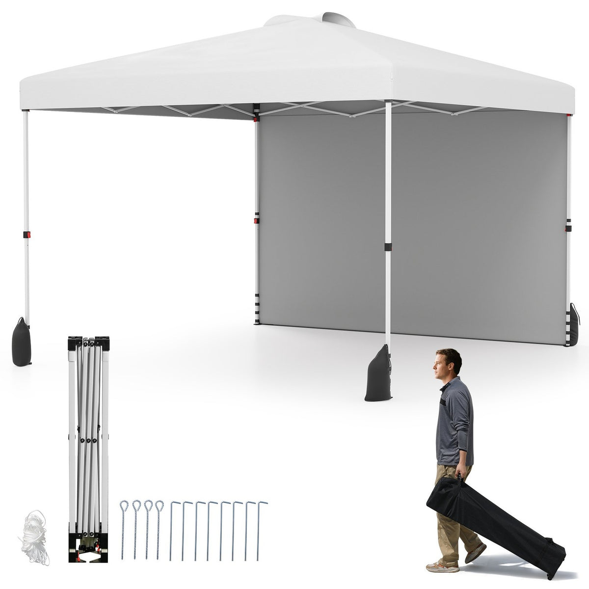 3 x 3 m Pop-Up Gazebo with Sidewall, Portable, White