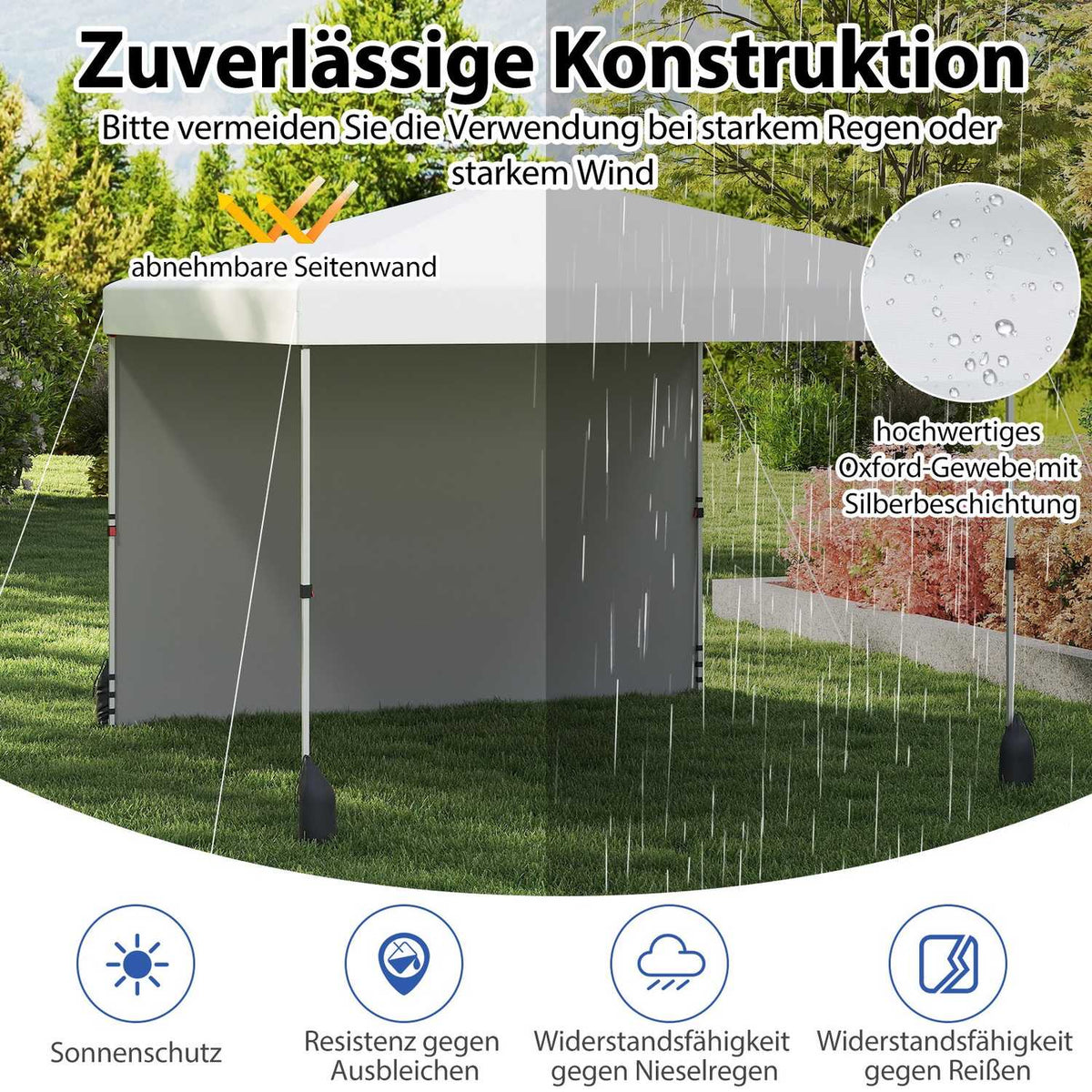 3 x 3 m Pop-Up Gazebo with Sidewall, Portable, White