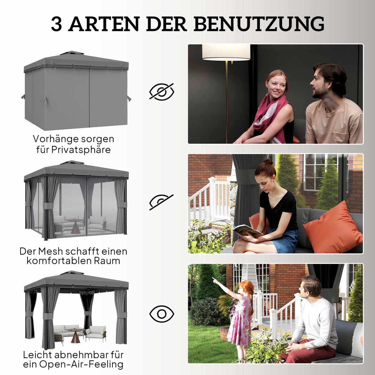 3x3m Waterproof Garden Pavilion with Double Roof