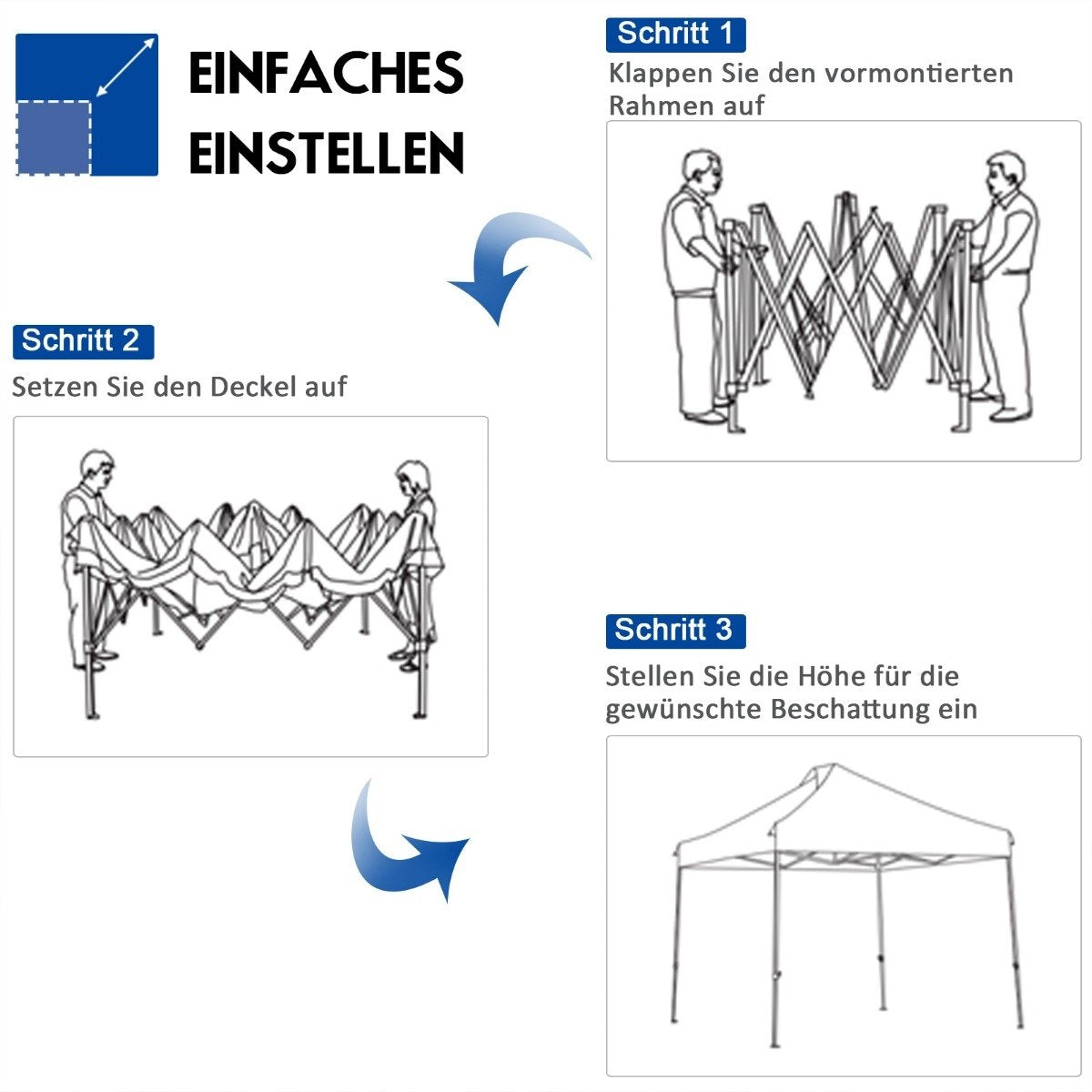 3 x 3 m pavilion folding pavilion waterproof stable winter party tent with carry bag on wheels blue