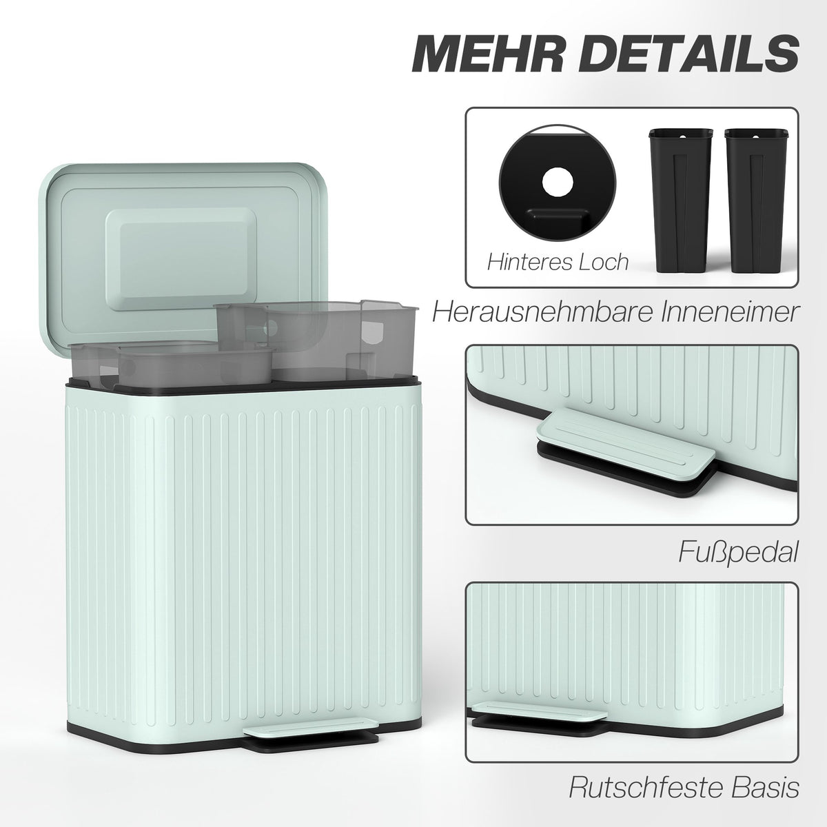 40L Dual Pedal Bin, Metal, 2 x 20L Capacity