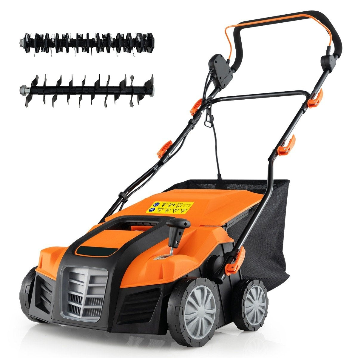 41cm Electric Scarifier & Lawn aerator 15A 2-in-1 lawn scarifier with 3-position height adjustment orange