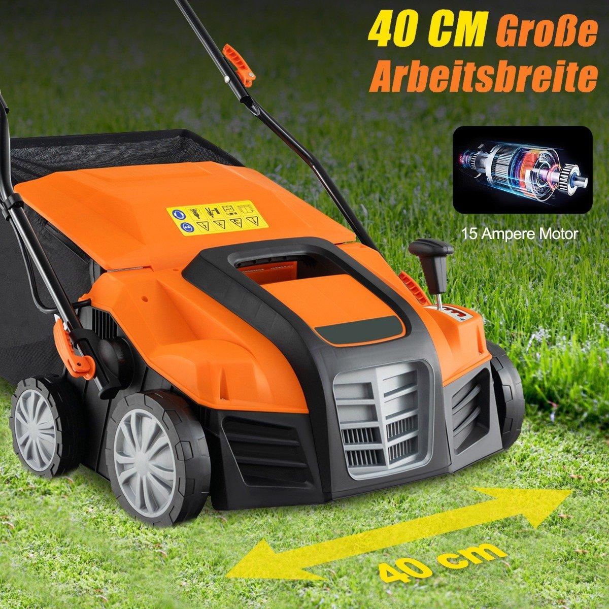 41cm Electric Scarifier & Lawn aerator 15A 2-in-1 lawn scarifier with 3-position height adjustment orange