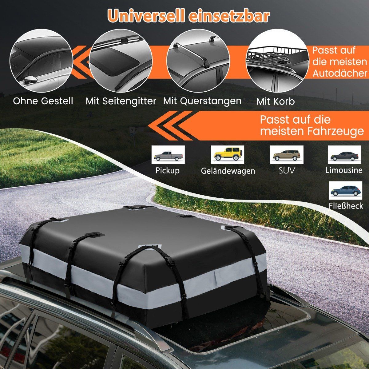420 L Roof Box for Car with Combination Lock & 6 Door Hooks & Anti-Slip Mat Waterproof Roof Box Gray