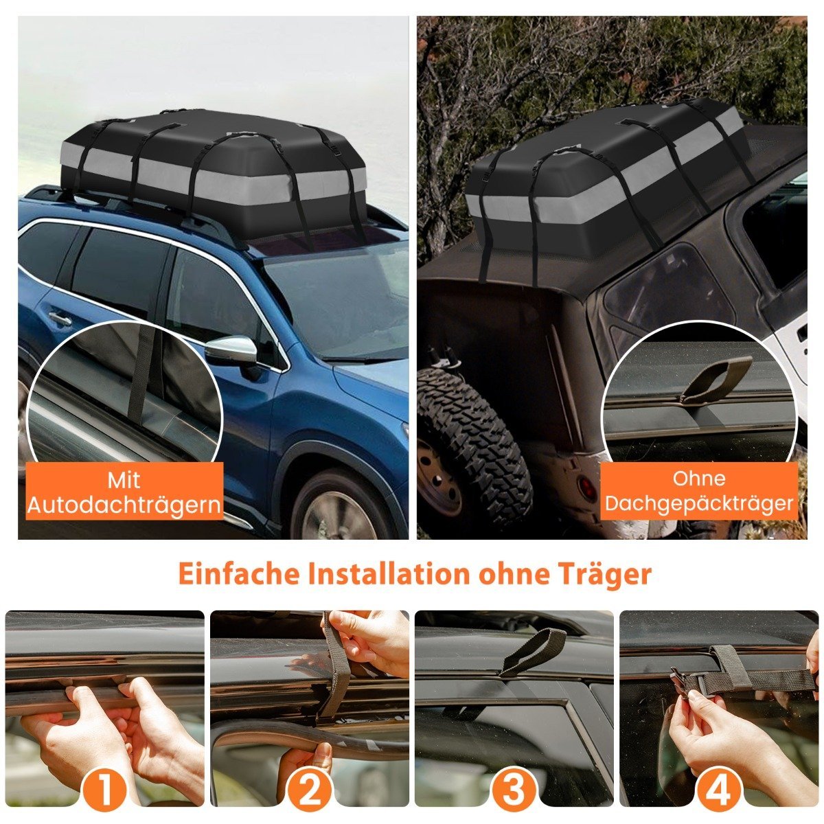 420 L Roof Box for Car with Combination Lock & 6 Door Hooks & Anti-Slip Mat Waterproof Roof Box Gray