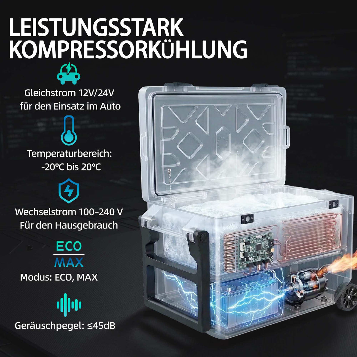 42.5L Electric Compressor Cooler Box with Bluetooth & Wheels