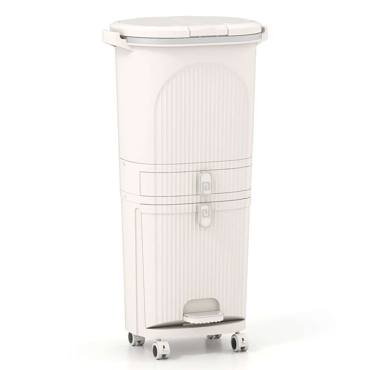 42L Kitchen Trash Bin with Lid, 3-Tier Sorter, Beige