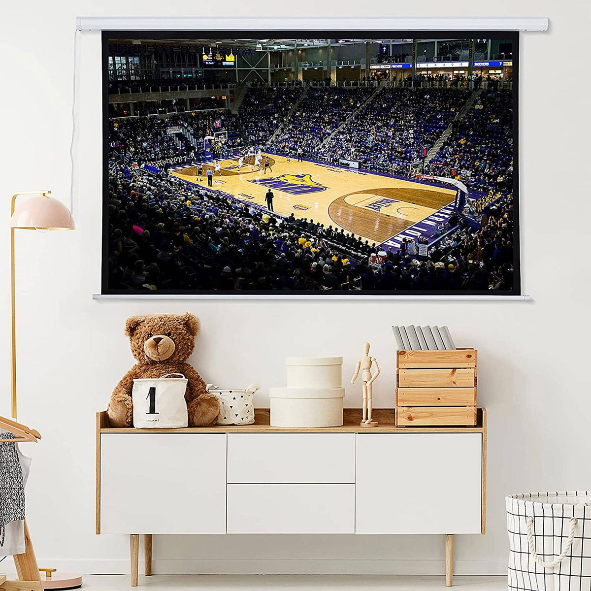 4:3 Projector Screen Electric 171 x 130 cm Projection Screen with Remote Control Film Screen for Home Cinema and Presentation White
