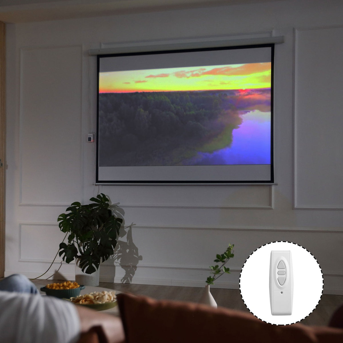 4:3 Projector Screen Electric 203 x 152 cm Projection Screen with Remote Control Film Screen for Home Cinema and Presentation White