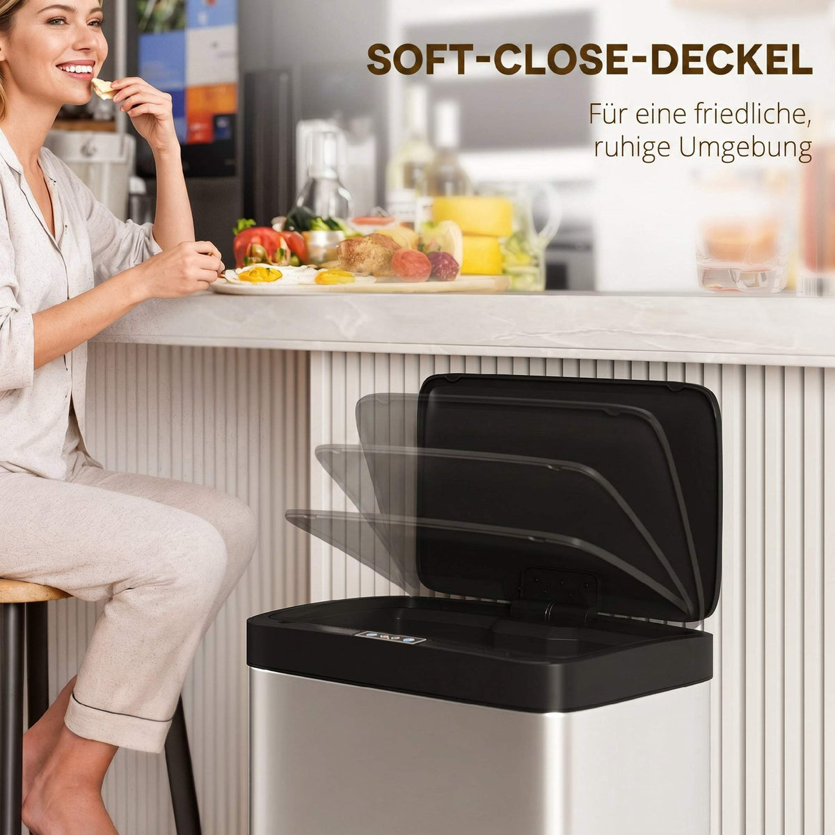 45L Sensor Trash Can, Soft-Close Lid, Stainless Steel