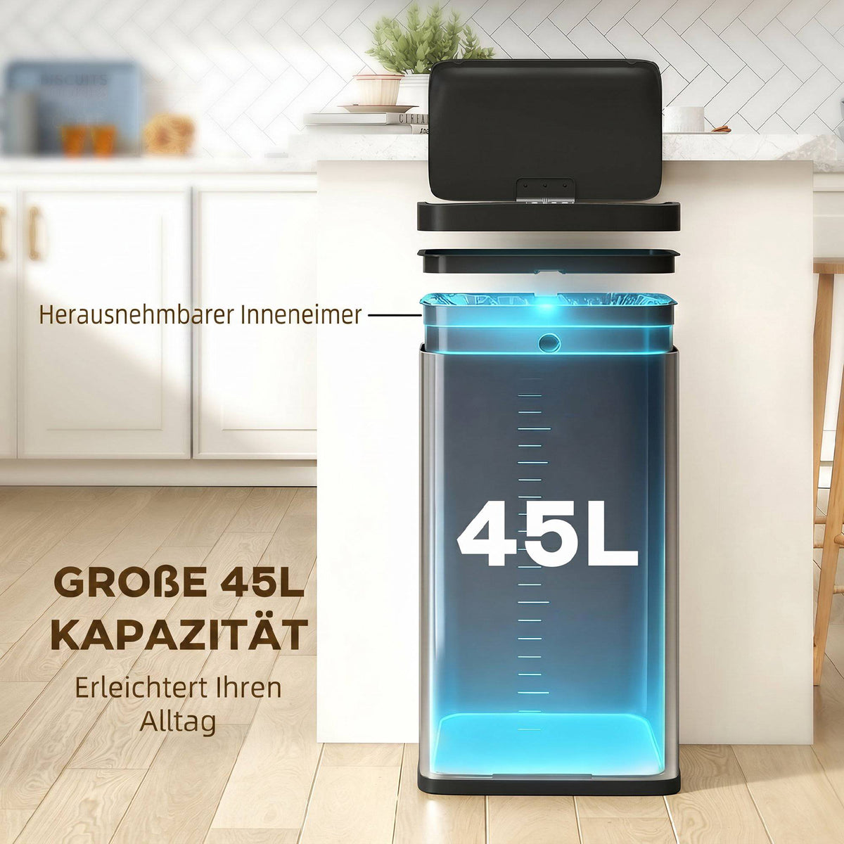 45L Sensor Trash Can, Soft-Close Lid, Stainless Steel