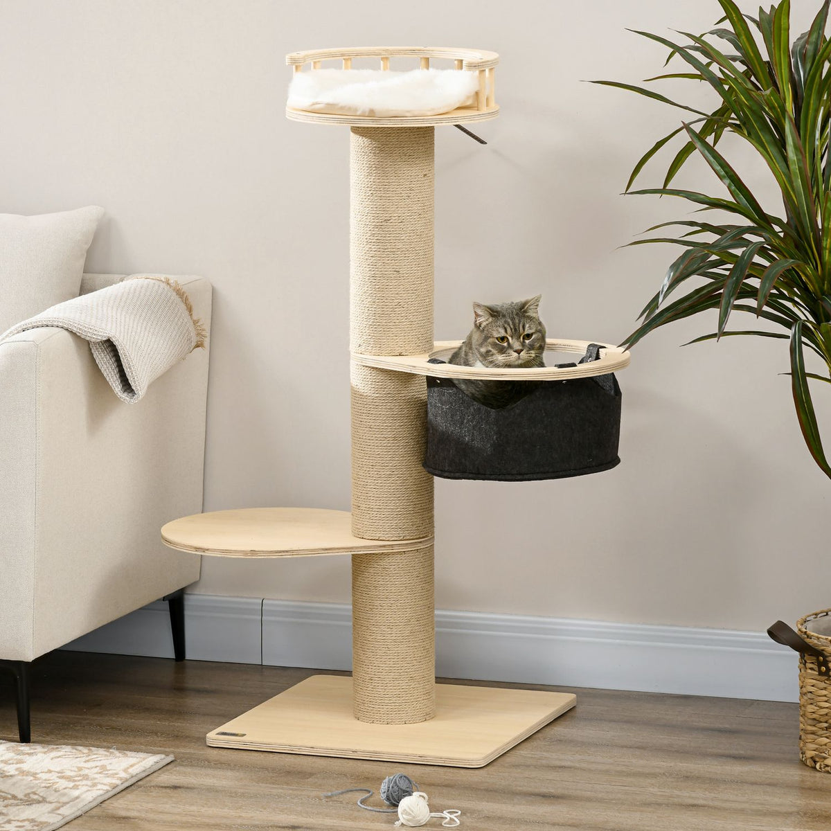 45" Scratching Post Climbing Tree With Hammock Cat Scratching Post Cat Tree With Jute Rope Posts Cat Bed Seating Platform Cat Furniture Natural