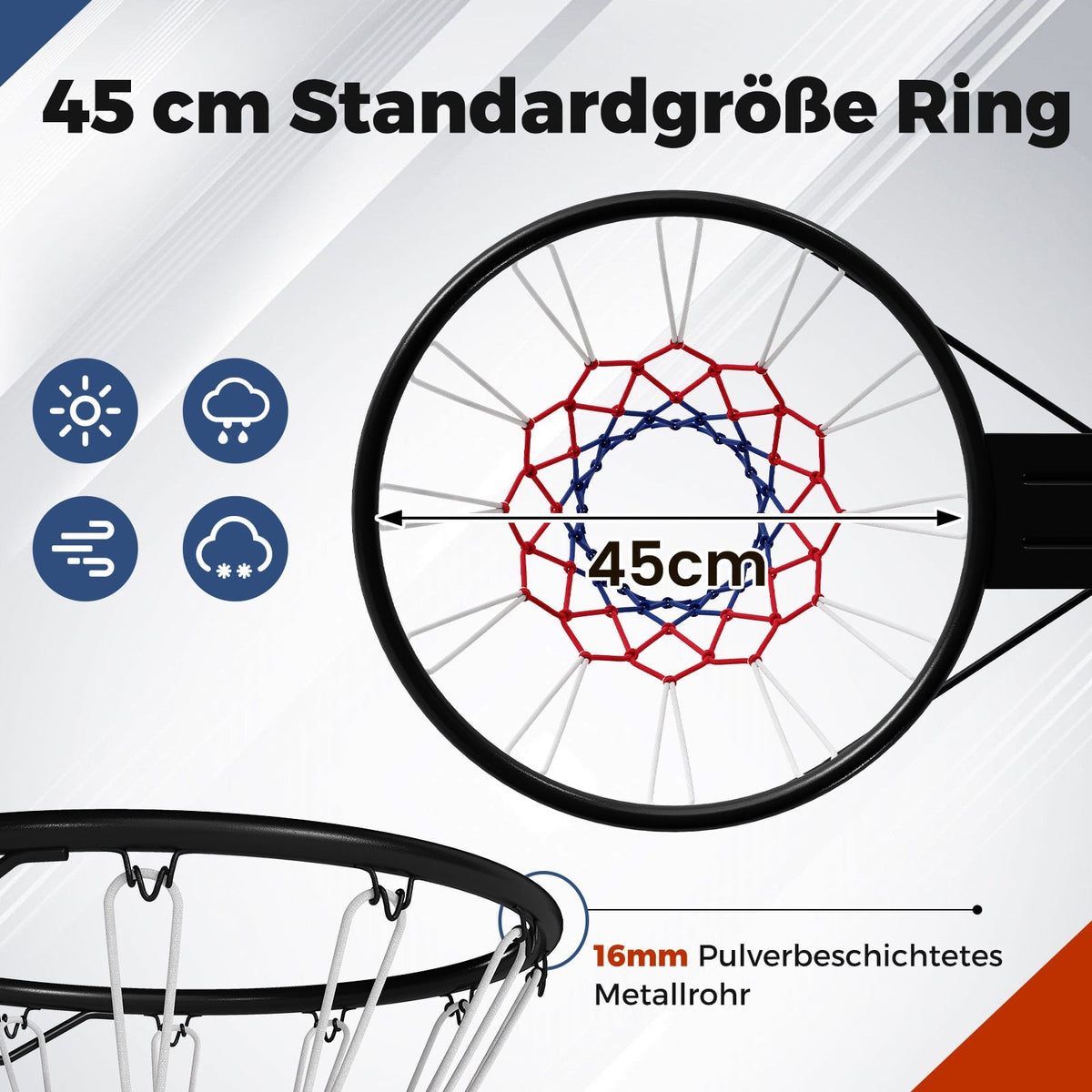 45cm Basketball Hoop with Weatherproof Net for Wall Mount